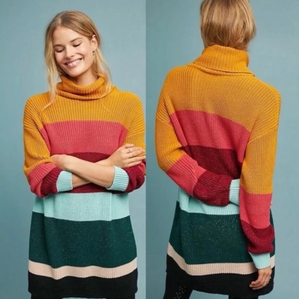 Farm Rio Boldly Striped Sweater Dress Turtleneck Multicolor Stripes size S